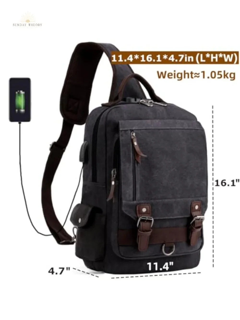 Canvas Messenger Bag with USB Charging and Anti-Theft Lock